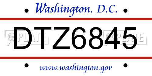DTZ6845 District Of Columbia License Plate