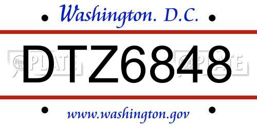 DTZ6848 District Of Columbia License Plate