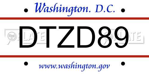 DTZD89 District Of Columbia License Plate