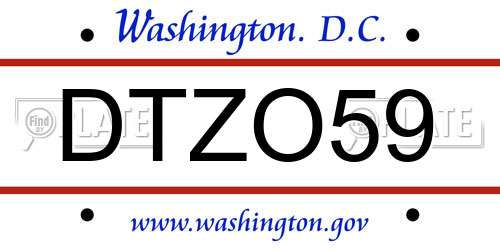DTZO59 District Of Columbia License Plate