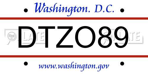 DTZO89 District Of Columbia License Plate