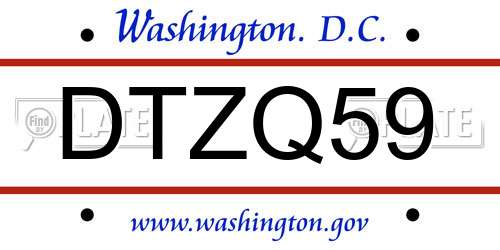 DTZQ59 District Of Columbia License Plate