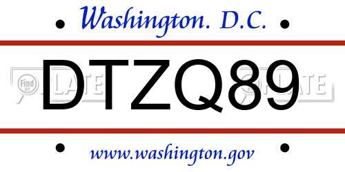 DTZQ89 District Of Columbia License Plate