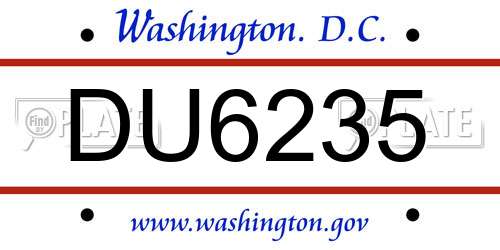 DU6235 District Of Columbia License Plate