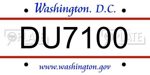 DU7100 District Of Columbia License Plate