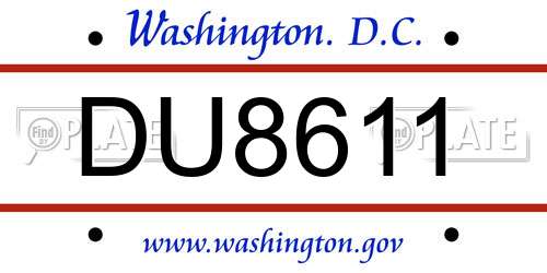 DU8611 District Of Columbia License Plate