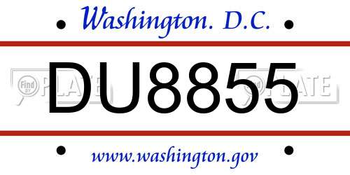 DU8855 District Of Columbia License Plate