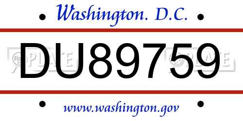 DU89759 District Of Columbia License Plate
