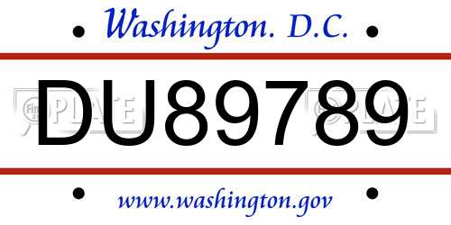 DU89789 District Of Columbia License Plate