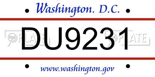 DU9231 District Of Columbia License Plate