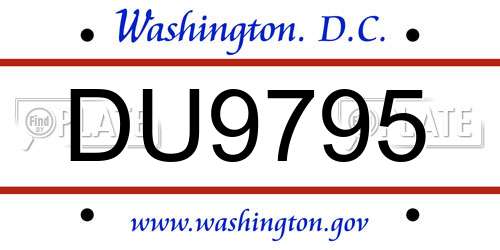 DU9795 District Of Columbia License Plate