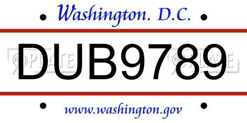 DUB9789 District Of Columbia License Plate