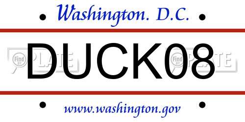 DUCK08 District Of Columbia License Plate