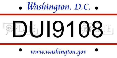 DUI9108 District Of Columbia License Plate