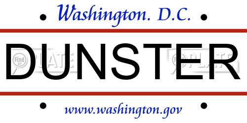 DUNSTER District Of Columbia License Plate