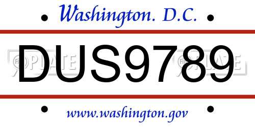 DUS9789 District Of Columbia License Plate
