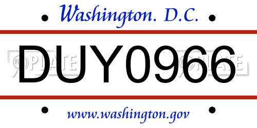 DUY0966 District Of Columbia License Plate