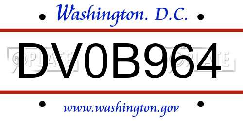 DV0B964 District Of Columbia License Plate