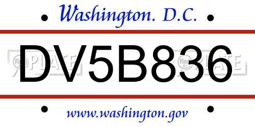 DV5B836 District Of Columbia License Plate