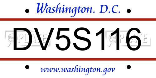 DV5S116 District Of Columbia License Plate