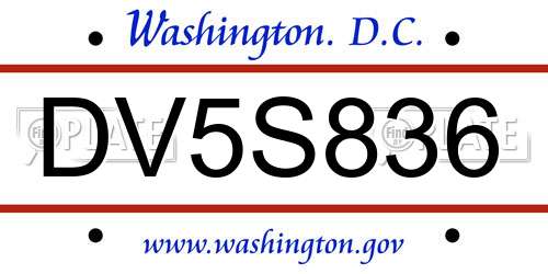 DV5S836 District Of Columbia License Plate