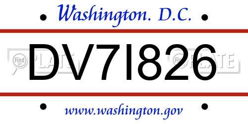 DV7I826 District Of Columbia License Plate