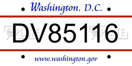 DV85116 District Of Columbia License Plate
