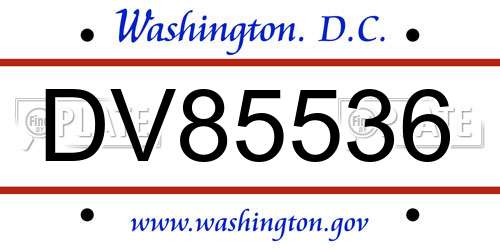 DV85536 District Of Columbia License Plate