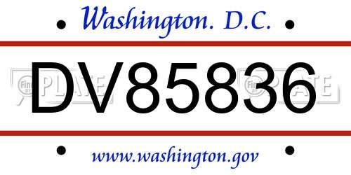 DV85836 District Of Columbia License Plate