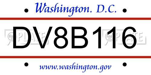 DV8B116 District Of Columbia License Plate