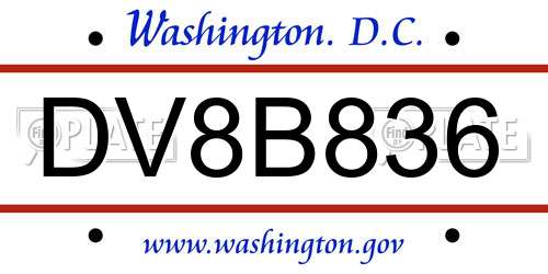 DV8B836 District Of Columbia License Plate