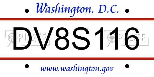 DV8S116 District Of Columbia License Plate