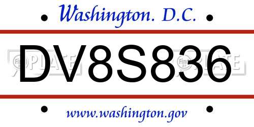 DV8S836 District Of Columbia License Plate