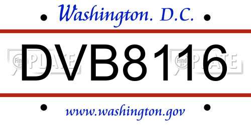 DVB8116 District Of Columbia License Plate