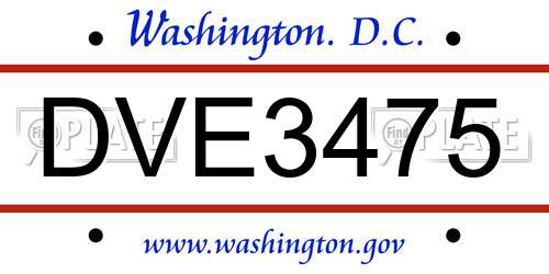 DVE3475 District Of Columbia License Plate
