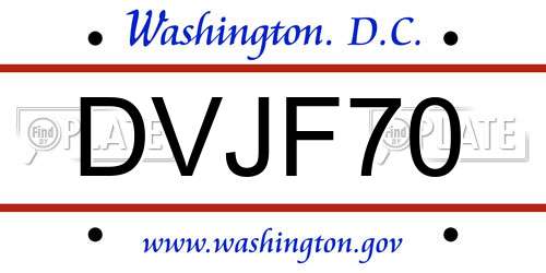 DVJF70 District Of Columbia License Plate