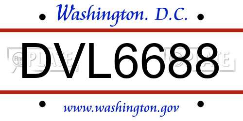 DVL6688 District Of Columbia License Plate