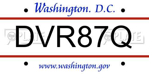 DVR87Q District Of Columbia License Plate