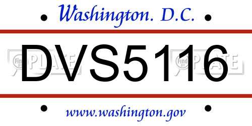 DVS5116 District Of Columbia License Plate