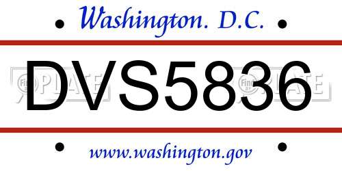 DVS5836 District Of Columbia License Plate