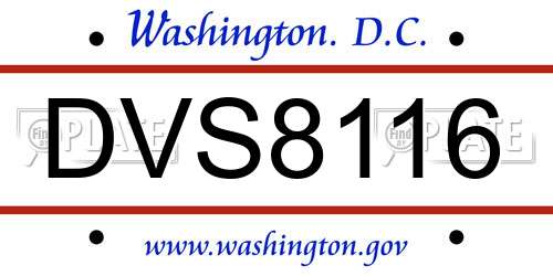 DVS8116 District Of Columbia License Plate