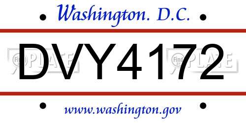 DVY4172 District Of Columbia License Plate