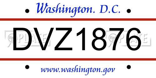 DVZ1876 District Of Columbia License Plate