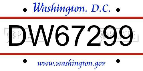 DW67299 District Of Columbia License Plate