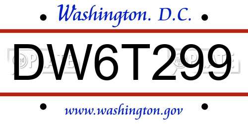 DW6T299 District Of Columbia License Plate