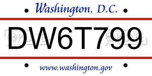DW6T799 District Of Columbia License Plate