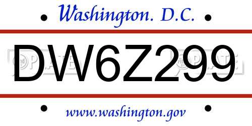 DW6Z299 District Of Columbia License Plate