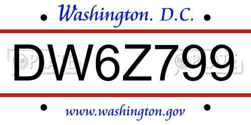 DW6Z799 District Of Columbia License Plate