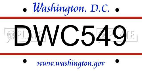 DWC549 District Of Columbia License Plate