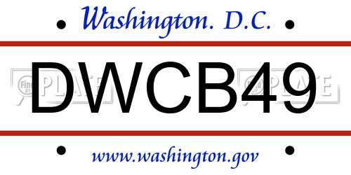 DWCB49 District Of Columbia License Plate
